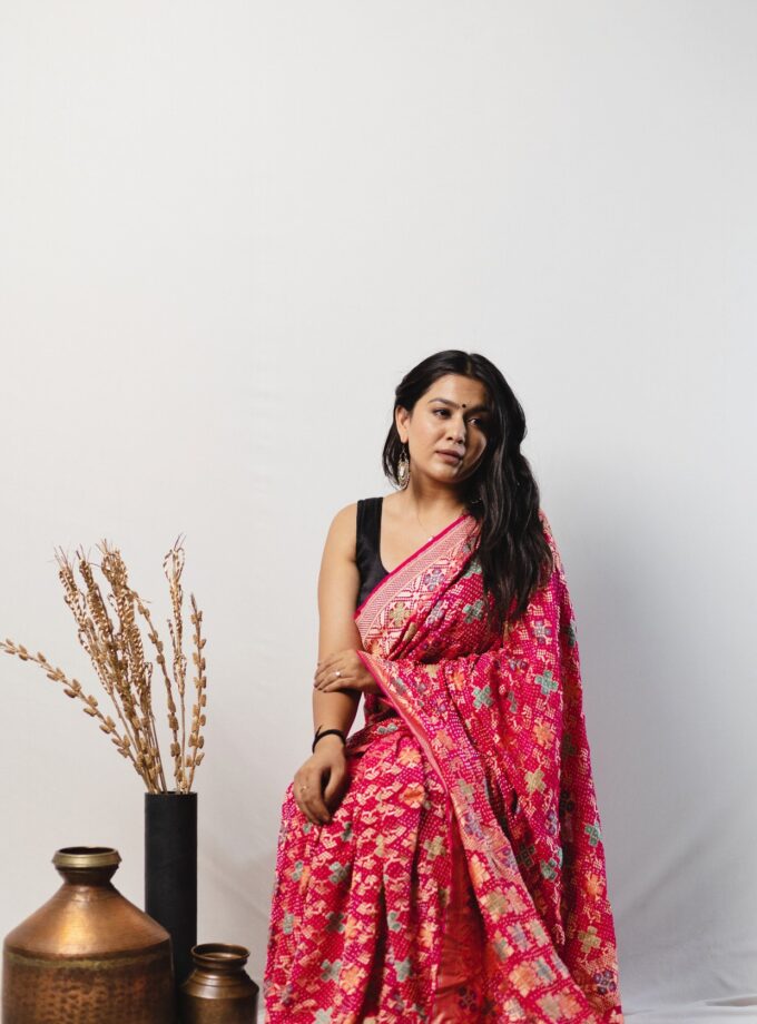 Strawberry Meenakari Bandhej Saree