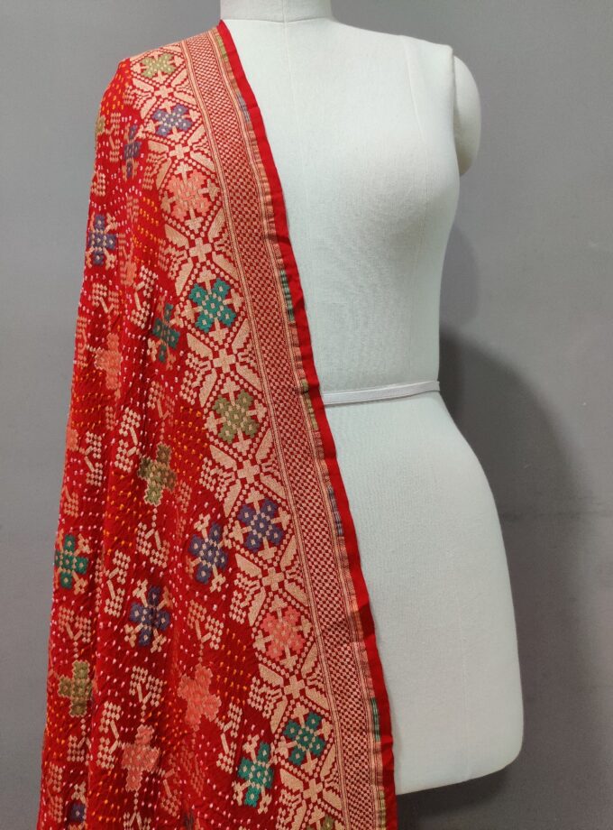 Red Meenakari Bandhani Dupatta