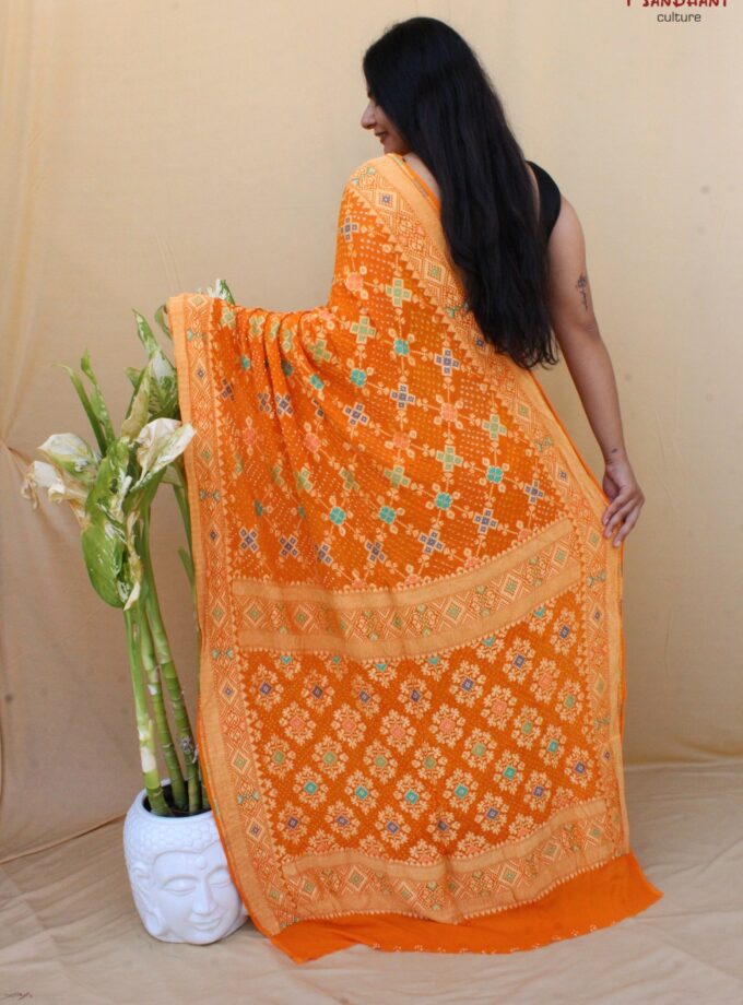 Grey-Orange Meenakari Bandhej Saree