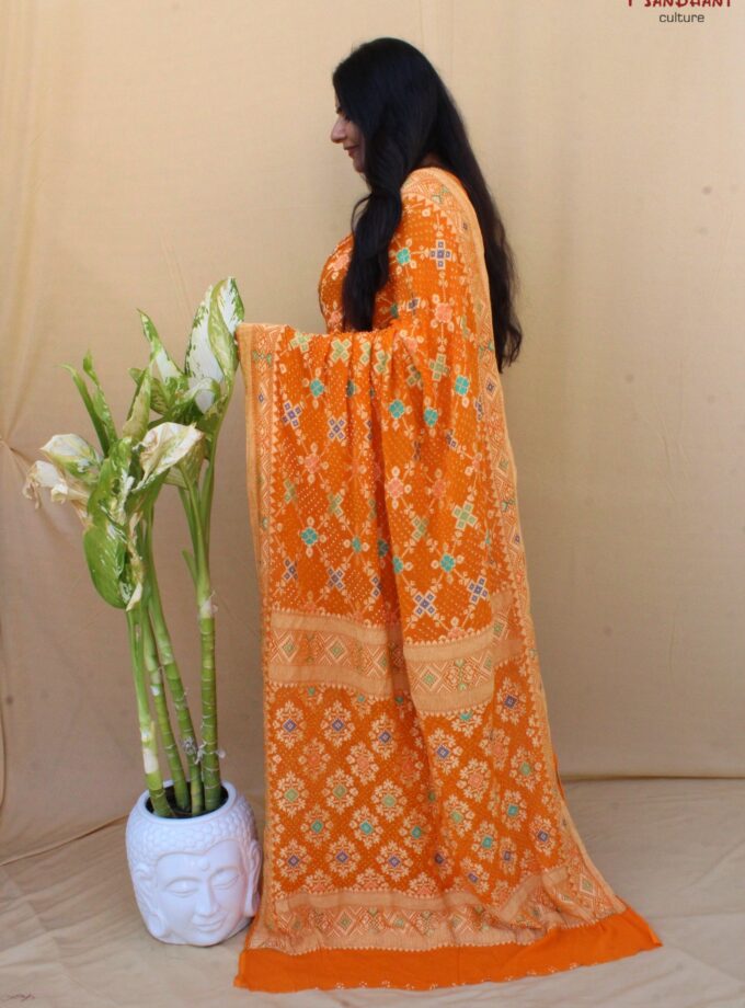 Grey-Orange Meenakari Bandhej Saree