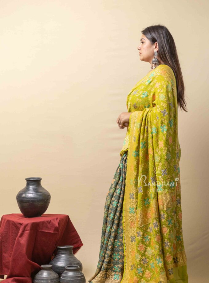 Grey-Mehdi Meenakari Bandhej Saree