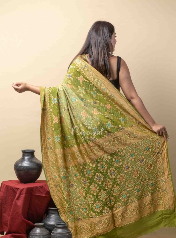 Mehdi Light Dark Meenakari Bandhej Saree