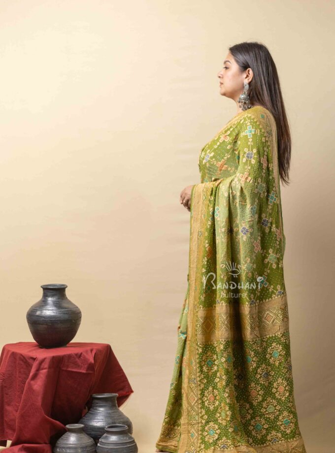 Mehdi Light Dark Meenakari Bandhej Saree