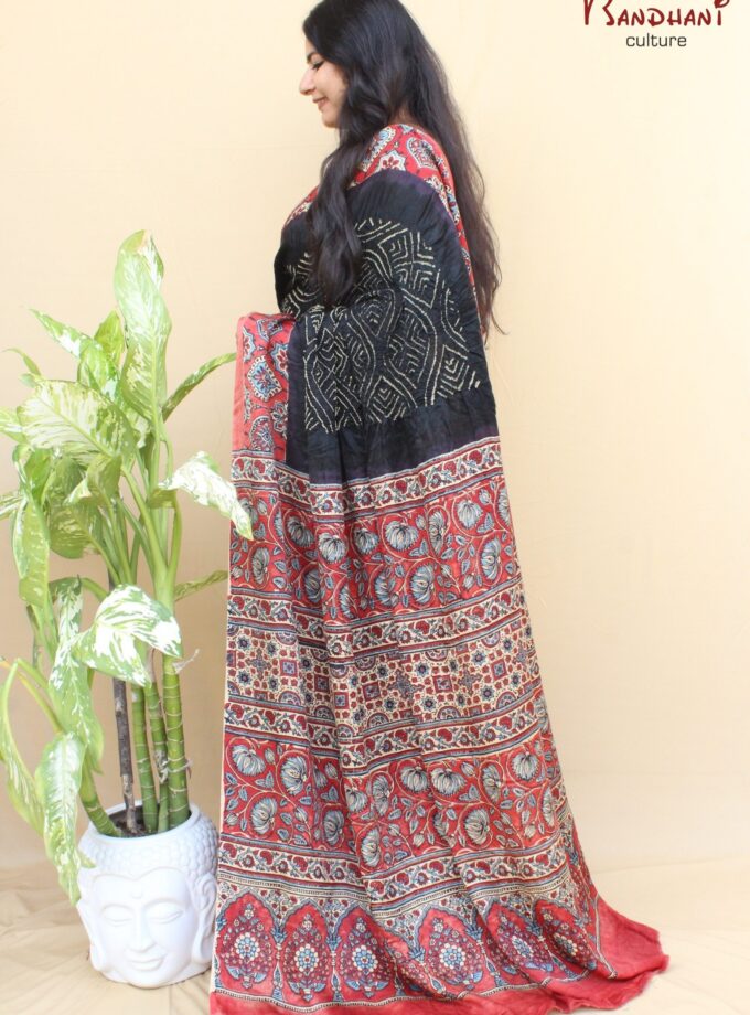 Black Gajji Silk Ajrakh Bandhej Saree