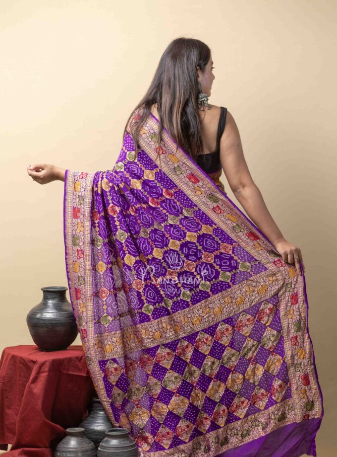 Purple Meenakari Garchoda Bandhej Saree