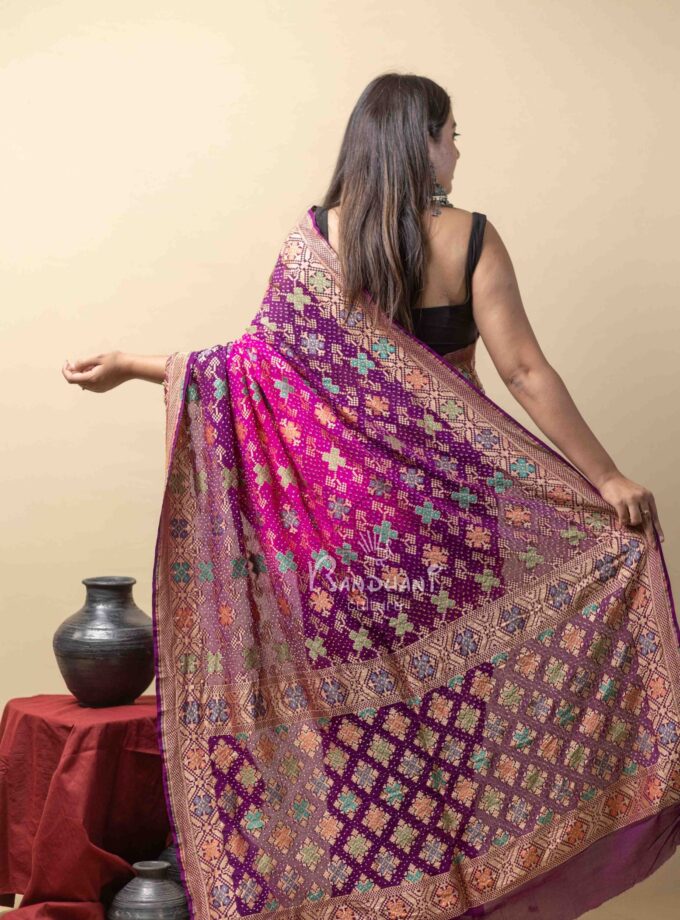 Pink-Purple Meenakari Bandhej Saree