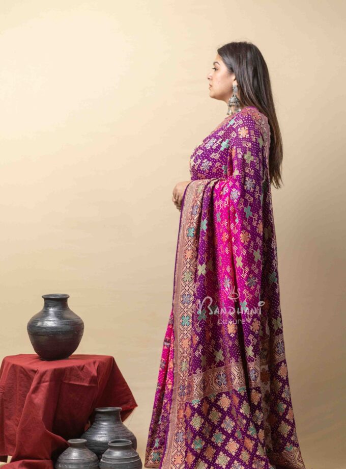 Pink-Purple Meenakari Bandhej Saree