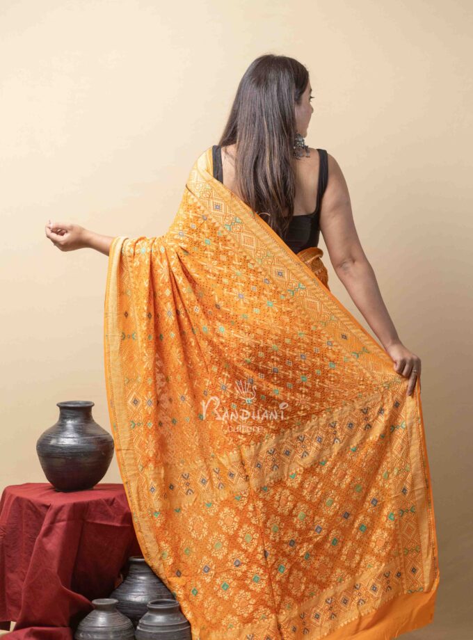 Mango Yellow Meenakari Bandhani Saree