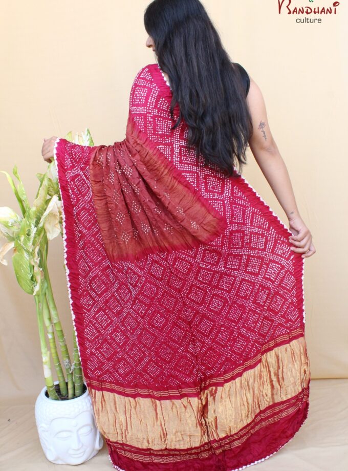 Copper-Maroon Gajji Silk Rai Bandhej Saree