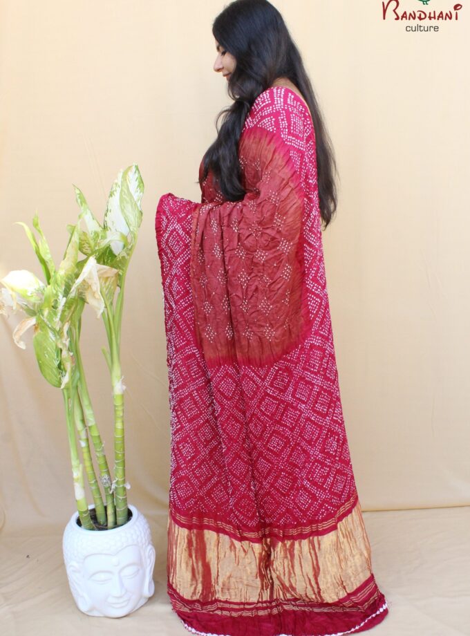 Copper-Maroon Gajji Silk Rai Bandhej Saree