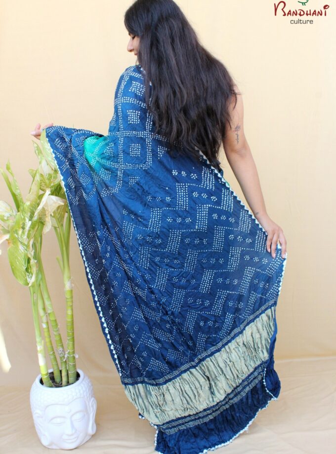 Firozy-Blue Gajji Silk Rai Bandhej Saree
