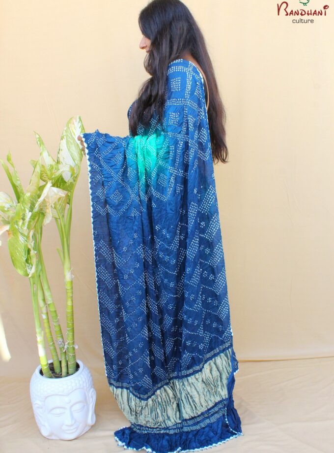 Firozy-Blue Gajji Silk Rai Bandhej Saree