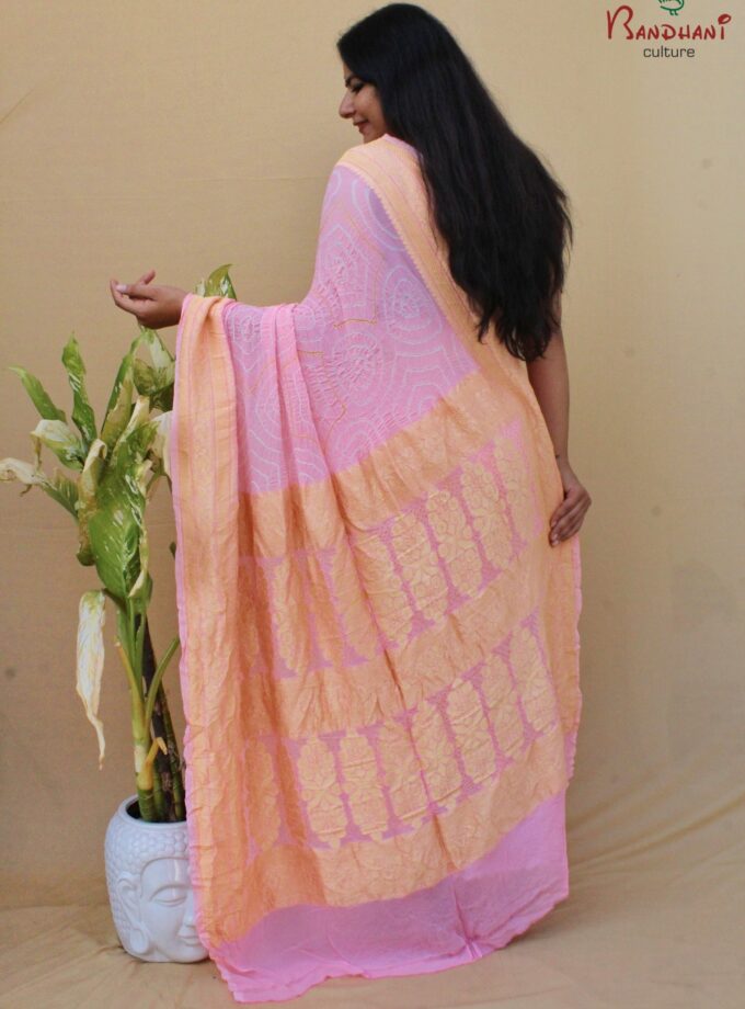 Baby Pink Border Pallu Neemjari Bandhej Saree