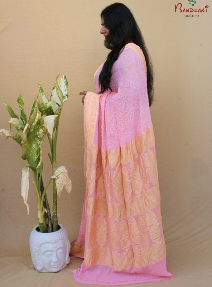 Baby Pink Border Pallu Neemjari Bandhej Saree