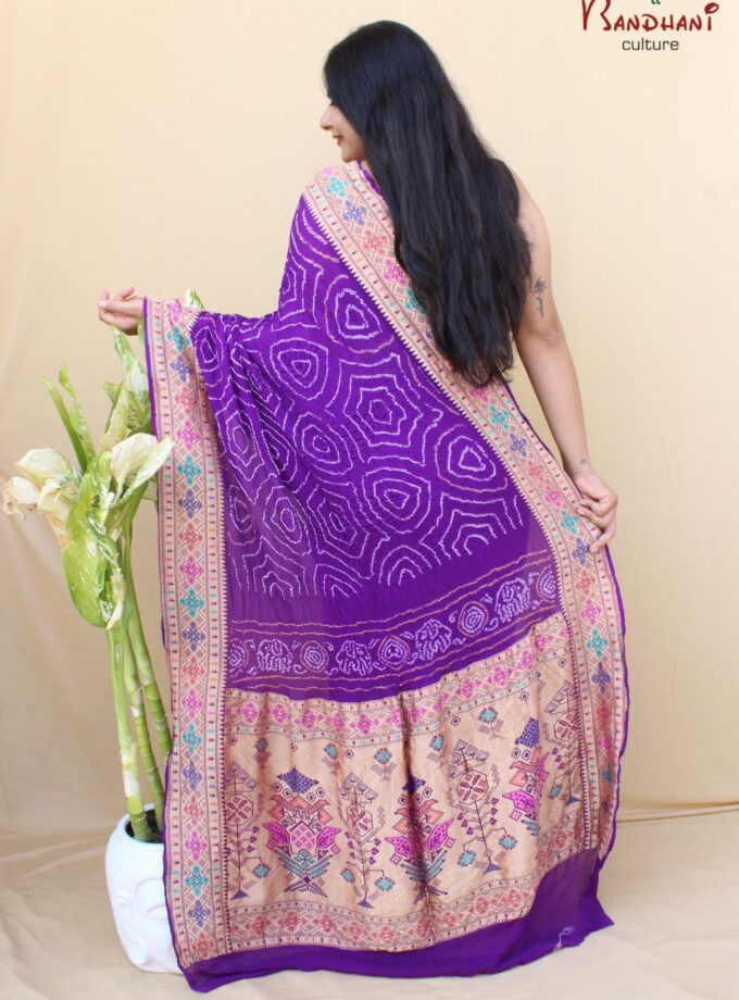 Purple Border Pallu Meenakari Bandhej Saree