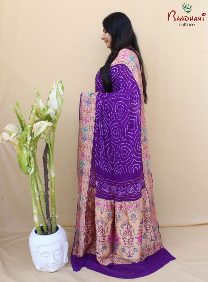 Purple Border Pallu Meenakari Bandhej Saree