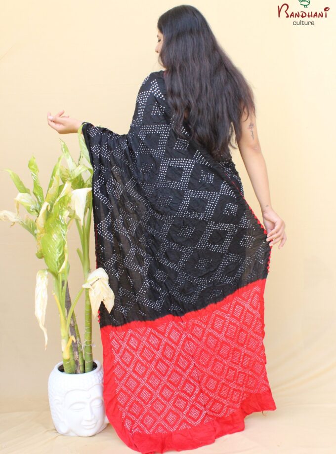 Red-Black Gajji Silk Rai Bandhej Saree