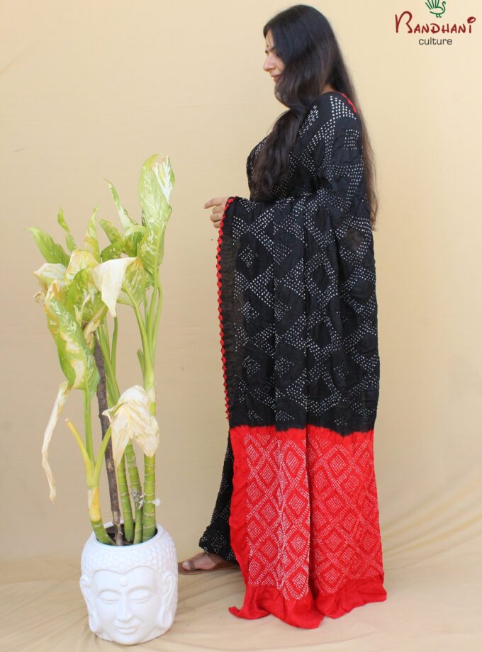 Red-Black Gajji Silk Rai Bandhej Saree
