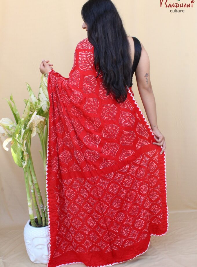 Red Gajji Silk Rai Bandhej Saree