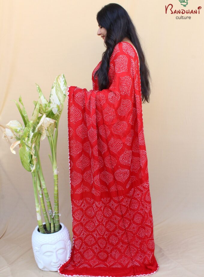 Red Gajji Silk Rai Bandhej Saree