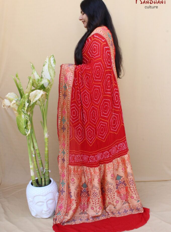 Red Border Pallu Meenakari Bandhej Saree