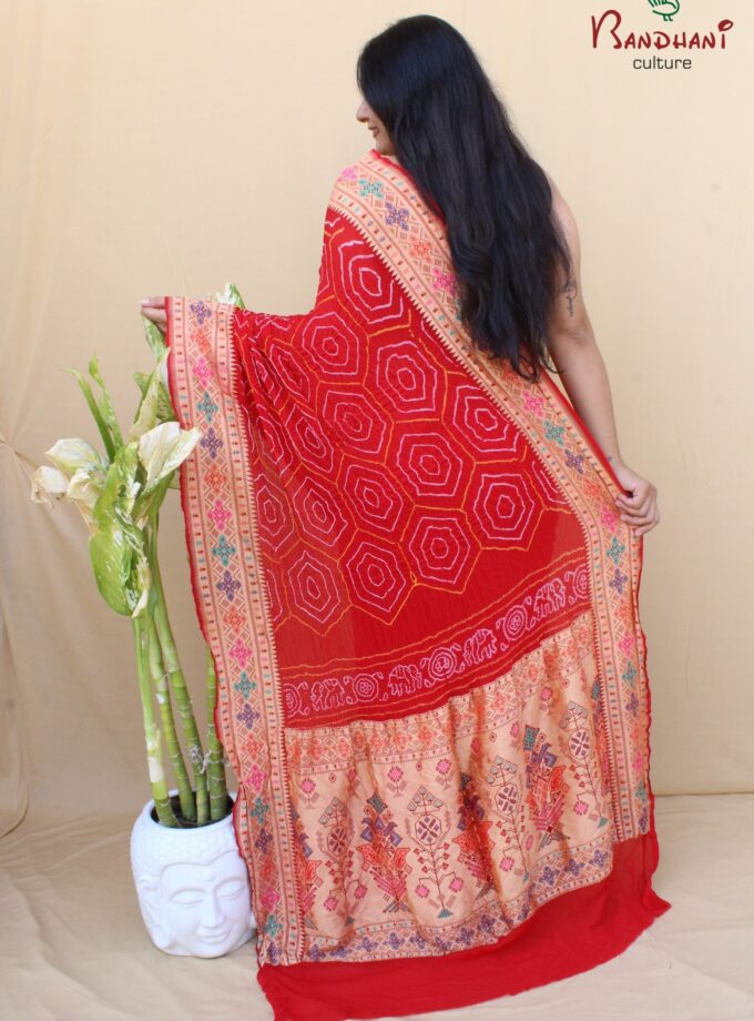 Red Border Pallu Meenakari Bandhej Saree