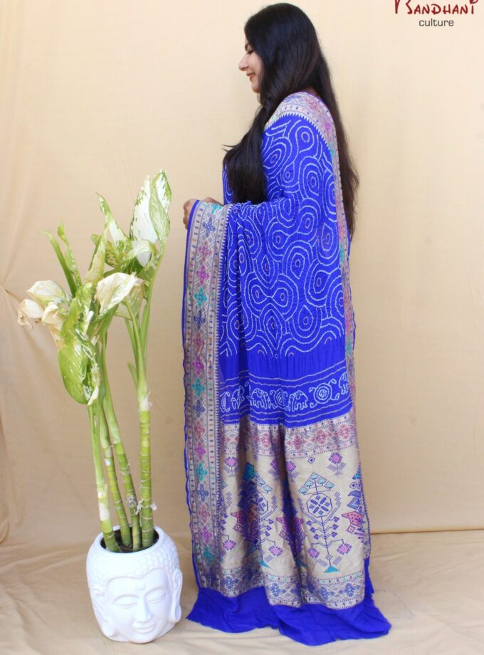 Royal Blue Border Pallu Meenakari Bandhej Saree