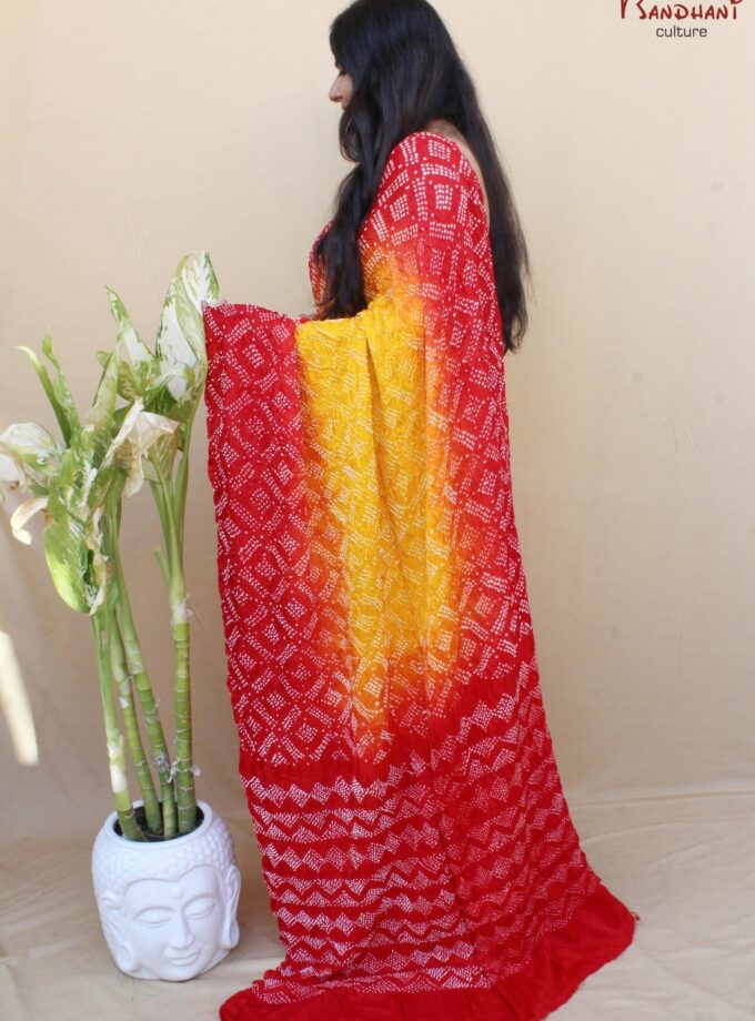Yellow-Red Gajji Silk Rai Bandhej Saree