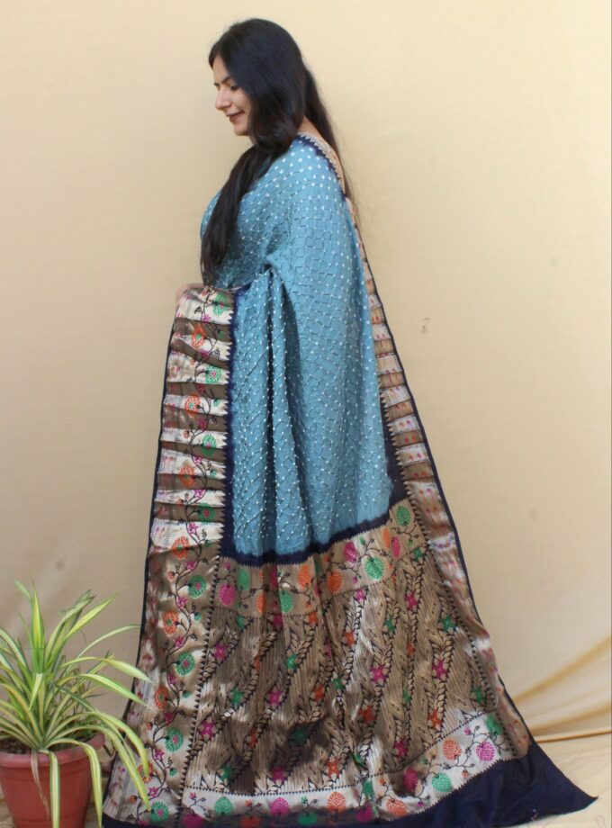 Grey-Black Kanjivaram Dupion Art Silk Bandhej Saree