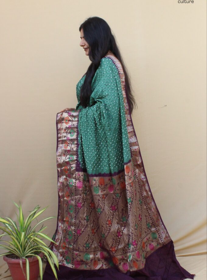 Olive-Brinjal Kanjivaram Dupion Art Silk Bandhej Saree