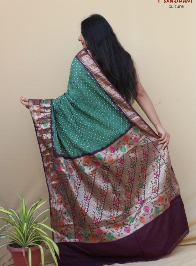 Olive-Brinjal Kanjivaram Dupion Art Silk Bandhej Saree